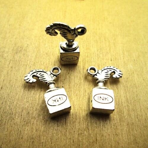 10pcs2 1x14mm Pen Feather Ink 2 sided Pen Feather Ink Charms pendants DIY necklace/ bracelets charms antique silver tone