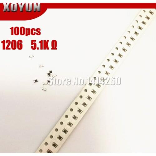 100PCS 1206 SMD Resistor 1% 5.1K ohm chip resistor 0.25W 1/4W 5K1 512