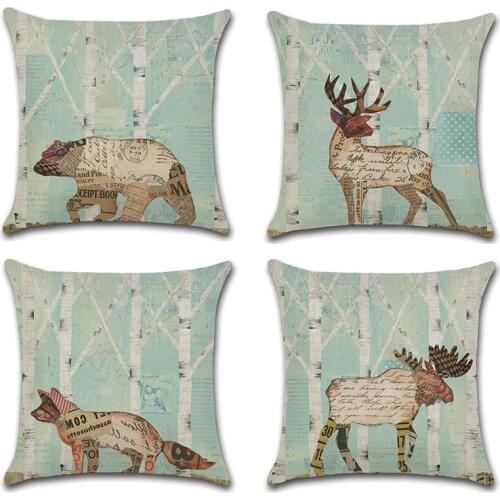 2pcs/set Animal Green Color Flax Pillowcase Cushion Cover Sofa Decoration Square Pillow Case Bedroom Decor Home Textile