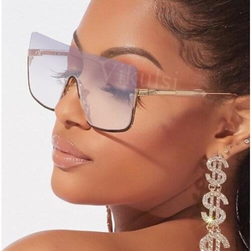 2020 Unisex Big One Piece Lens Sunglasses Women Half Frame Oversized Gradient Sun Glasses Lady Cool Retro Eyewear Female UV400