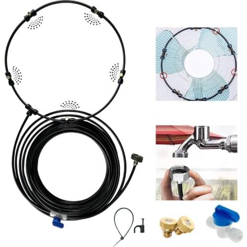 33FT (10M) Misting Cooling System Water Irrigation Fan Misting Mister Kit 5 Brass Mist Nozzles 3/4”Brass Adapter
