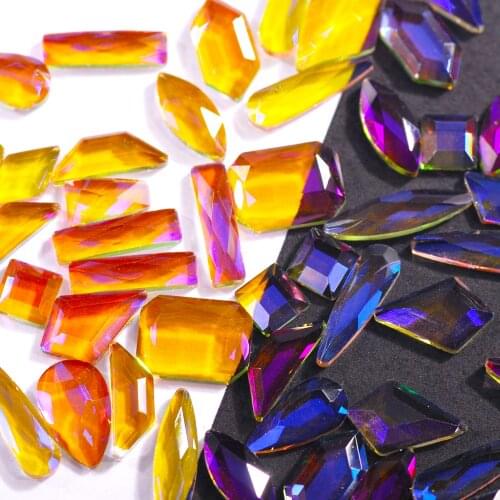 50Pcs Multi Size Clear Aurora Purple AB Flat Back Shiny Stones Nail Art Glass Rhinestones 3D Decorations Supplies Accessories