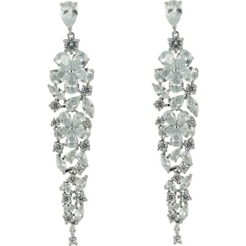 5A Level CZ Cubic Zirconia Bridal Wedding Flower Dangle Earring for Women Prom Jewelry Accessories 925 Silver Pin CE10688