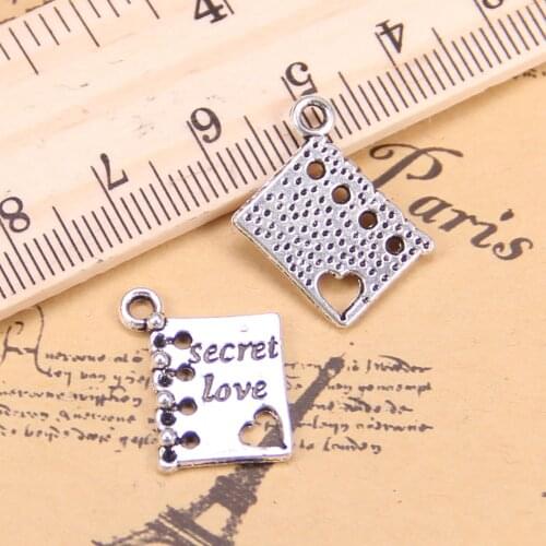 96pcs Charms For Jewelry Making book diary secret love 18x15mm Antique Silver Plated Pendants DIY Tibetan Silver Necklace