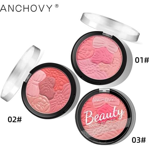 ANCHOVY Five-color Petal Blush Petal Carving Highlight Repair Blush Rouge Facial Contour Powder Fine Smooth Easy To Color TSLM1