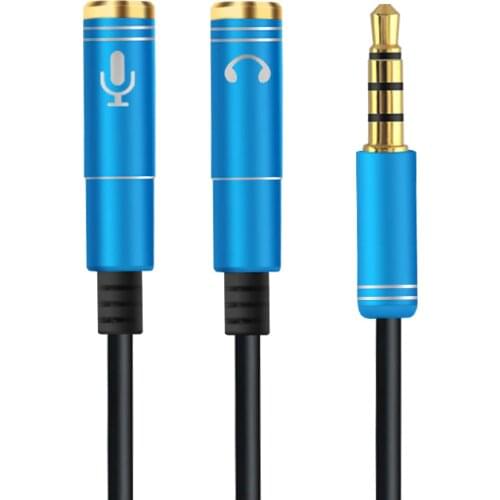 Audio Cable 3.5mm Jack Headphone Microphone Splitter,4 Pole Male to 2 Female Headset+ Mic Aux Extension Adapter for Phone Latpop