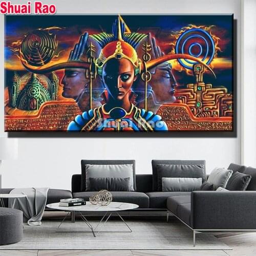 Large Egyptian Queen Diamond Painting Portrait God Full Square/round Drill Mosaic Living Room Background 3D Stereo Wall Art