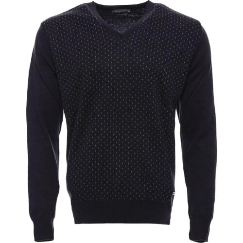 Dot Patterned V Neck Black Sweater