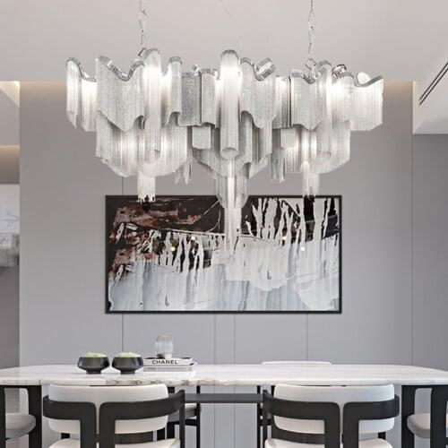Decorative Modern Large Luxury Gold Tassel Aluminum Chain Lighting Chandelier Aluminum Chain Pendant Ceiling Lighting Fixture