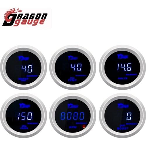 DRAGON GAUGE 2" 52mm Tachometer PRM Boost Voltmeter Water Temp Oil Temp Oil Press LED Digital Display Car Gauge Fit for 12V Car