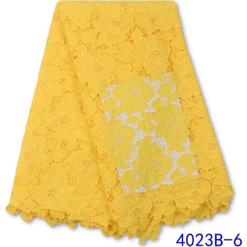 France Lace Fabric High Quality African Lace Fabric For Chiffon Lace Fabric Yellow Color Lace Fabric 4023B-2