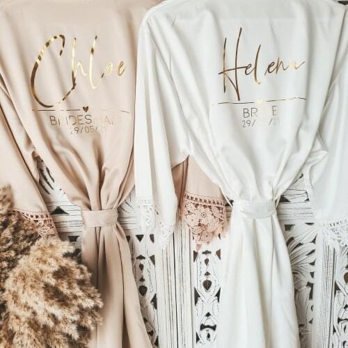Custom Bridesmaid Robes Team Bride Robe Bridesmaid Gift Satin Lace Robe Bride Dressing Gown Bridal Party Robes Wedding Lace Robe