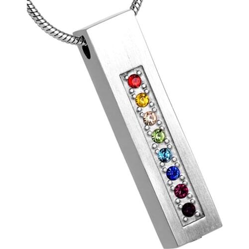 IJD8454 Rainbow Colors Crystal Cylinder Perfume Bottle Ash Holder Memorial Urn Pendant Necklace Cremation Jewelry Unisex