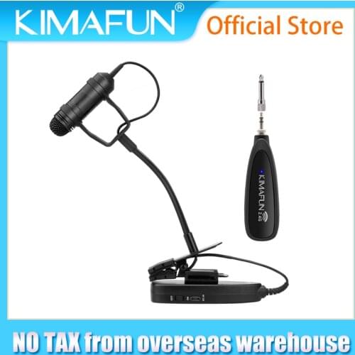 KIMAFUN 2.4G Wireless Saxophone Microphone System with Receiver&Transmitter Condenser Instrument Mic for Trumpet,Tuba,Tenor horn