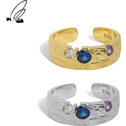 SSTEEL 925 Sterling Silver Simple Design Zircon Texture Open Rings Gifts For Women Trendy Personalized Fine Accessories Jewelry