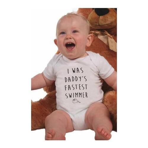 Summer Funny Jumpsuit I Was Daddys Fastest Swimmer BabyRomper Outfit Letters Print Newborn Baby Infant Playsuit
