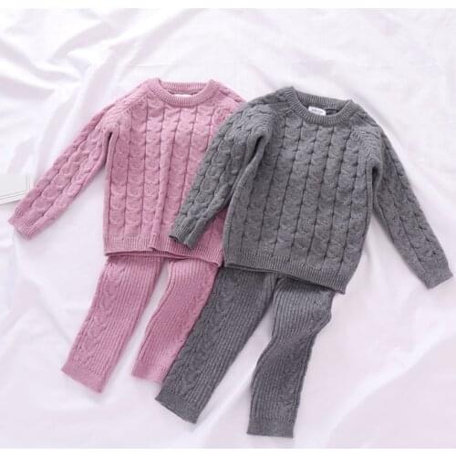 Baby Girl Clothes Sets Kids 2Pcs Winter Knitting Pullover Sweater+Pants Infant Boys Knit Tracksuits Toddler Pajamas For Children