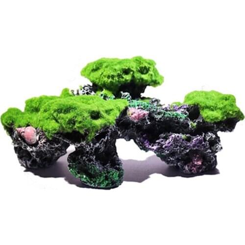 Aquarium Coral Reef Decoration Resin Fish Tank Mountain Rock Landscape Ornament with Moss for Betta Sleep Rest Hide Play