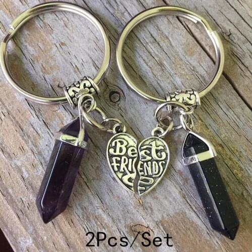 Best Friends Crystal Keychains,Best Friends Carved Heart with Crystals,BFF Keyrings,Silver Color Tone Split Heart Key Chain