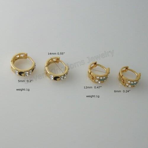 MIN ORDER 10$ can mix design/- YELLOW - GOLD GP color BLACK / BLUE ENAMEL HOOP DIAMETER 0.55"/0.47" CZ STONE EARRING