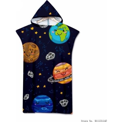 Fashionable Double-sided Bohemian Space Print Bath Towel with Microfiber Hood for Swimming Surf Absorbent Beach Robe