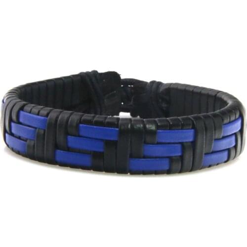 Men Manual Weave Leather Bracelet Unique Black Blue Mixed Weave Charm Wrap Bracelets Women Casual Lace-up Adjustable Bracelet