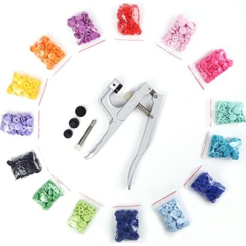 U Shape Fastener Snap Pliers KAM Button + 150 set T5 Plastic Resin Snap Button Press Stud Cloth Button Press Machine Sewing Tool