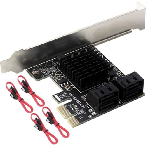 New PCIe SATA Expansion Card PCI-E X1 to 4-Port SATA3.0 6G Desktop Adapter Card SATA3 Expansion Card with 4 SATA Cables