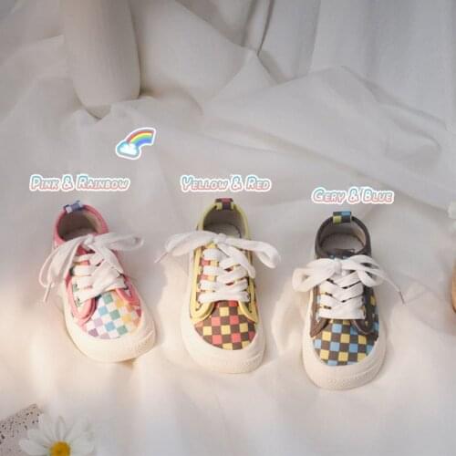 New Arrival Children Board Shoes for 2021 Spring and Autumn Rainbow Checkered Stylish Boy and Girl Casual Shoes Non-skid Shoes