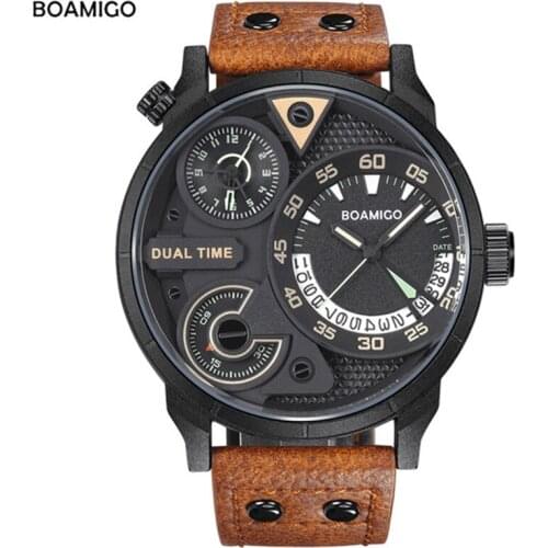 Original Brand BOAMIGO Watch Men Luxury Sport Quartz Watches Auto Date Wristwatch Leather Waterproof Clock relogio masculino