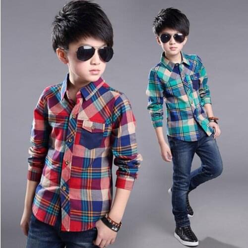5-10T Kids Boy Shirts Spring Long Sleeve Plaid Shirt Boy Casual Turn-down Collar Blouses For Children Kids Top Clothes Baby Boy