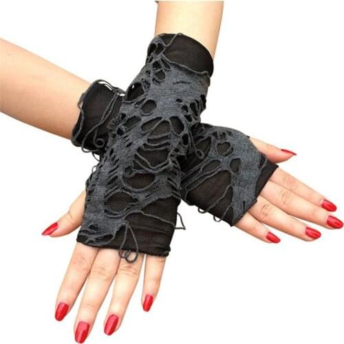 Casaul Broken Slit Gloves Sexy Gothic Fingerless Gloves Halloween Gloves Black Ripped Holes Decor Cosplay Gloves For Adults