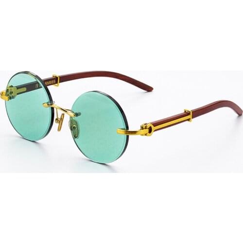 Luxury Rimless Glass Round Sunglasses Man Vintage Acetate Frame Natural Crystal Stone Green Sun Glasses Woman Driver Shade