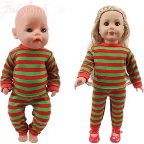 Christmas Stripe Pajamas Superheros Doll Clothes For 43Cm New Born Baby&18Inch American Doll Girls&New Logan Boy Baby Clothes