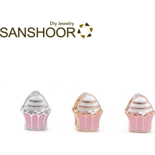 SANSHOOR Sweet Cake Toddler Slide Charms Fit 8mm Width Leather Wrappable Bracelets Collection For Childs Women Gifts 6Pcs