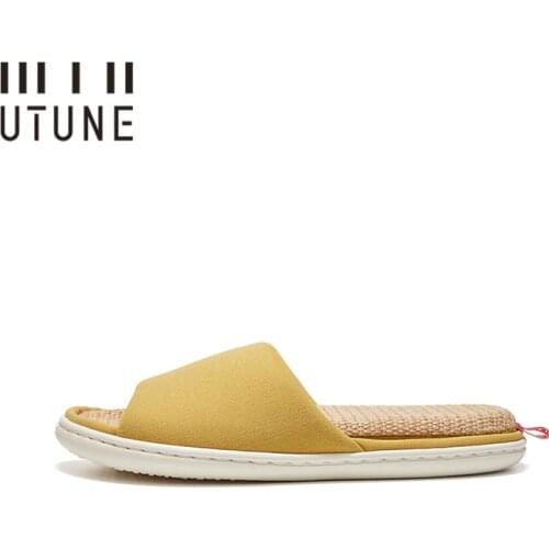 UTUNE Removable Insole Home Slippers Women Linen Floor Shoes Mute Cotton Indoor Massage Shoes Men Flats Autumn Summer Slides