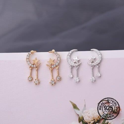 Earrings Star Moon For Women 925 Sterling Silver New Diamond Zircon Korea Fashion High Quality Lady Birthday Gift Jewelry INEFFA