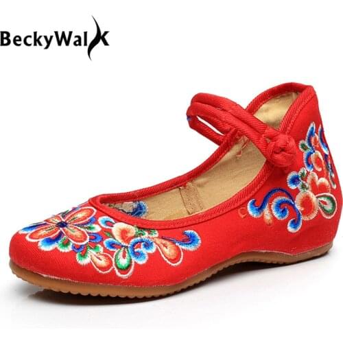 Spring Summer Women Flats Comfortable Walking Shoes Woman Chinese Style Embroidery Casual Cloth Shoes Big Size 40 41 WSH2295