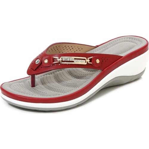 Womens Slippers Summer New Fashion Metal Button Slides Shoes Wedge Beach Sandals Women Outside Platform Flip Flops Sandalias