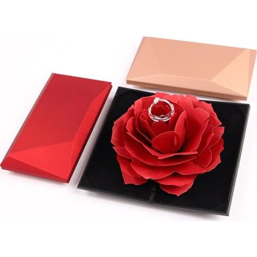 Foldable Rose Ring Box For Women Creative Jewel Storage Case Gift Box For Rings Valentines Day Gift Wedding Propose Flower Box