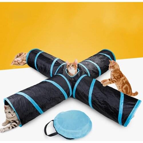 Polyester Steel Wire Pet Cat house Toys Collapsible Cat Nest Play With Ball 5 Holes Cats Supplies Play Tunnel D1428