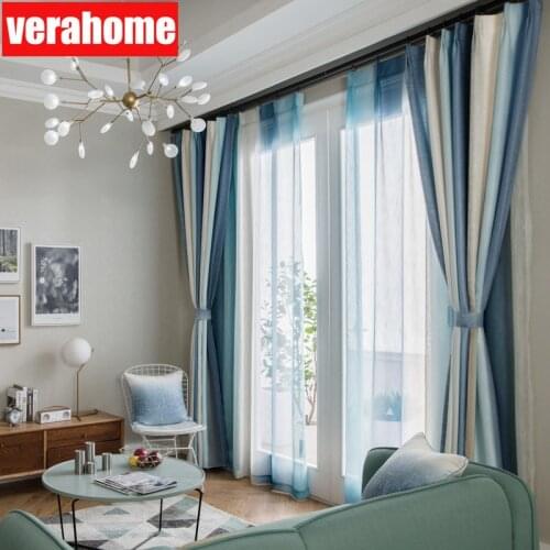 Colorful vertical stripes blackout curtains sheer tulle window for living room bedroom kitchen mediterranean home decoration