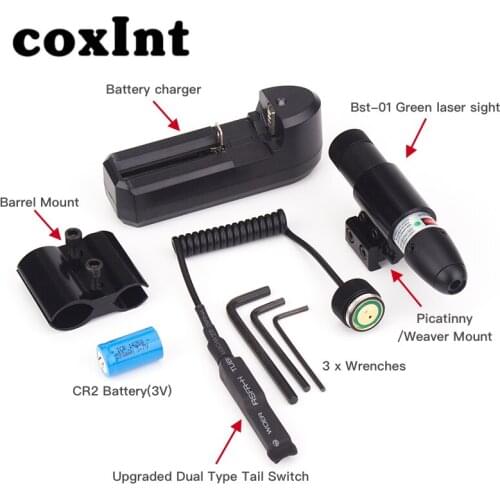 Tactical Adjustable Green Laser Sight Kit with 20mm/11mm Picatinny/Weaver Mounts Hunting Laser Sight Scope with Mount Tail Line