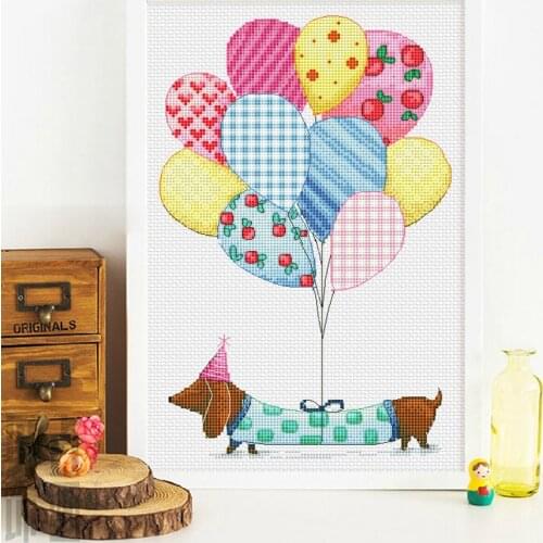 Dog with balloons cross stitch package animal 18ct 14ct 11ct cloth cotton thread embroidery DIY handmade needlework