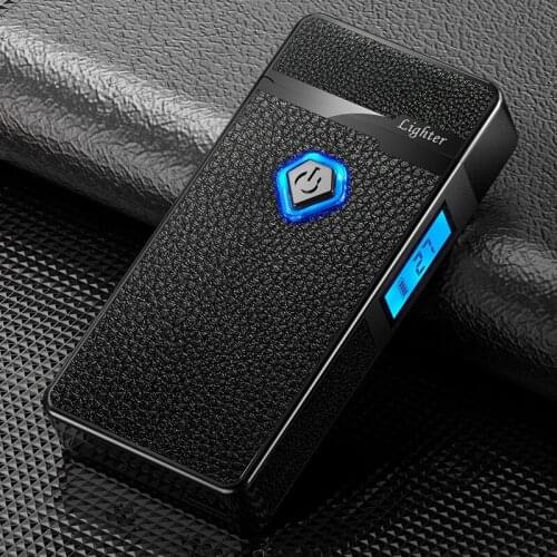 Double Arc Digital Display High-end Leather Business Gift USB Rechargeable Lighter with Souvenir Smoking Accessories for Weed