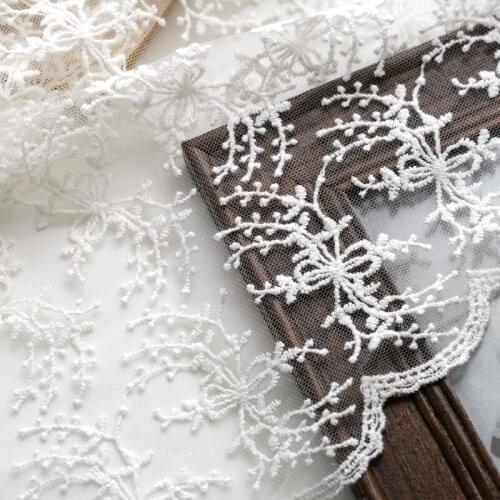 High quality mesh fabric White Embroidery lace patchwork Clothing skirts DIY handmade tissus