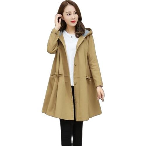 Plus Size Windbreaker Coat Women New Spring Autumn Trench Coat Female Outerwear Korean Fashion Loose Long Hooded Overcoat Ladies