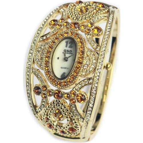 G&D New Luxury Brand Women Watches Gold Bracelet Watches Ladies Quartz Wristwatches Crystal Jewelry Gift relogio feminino Hour