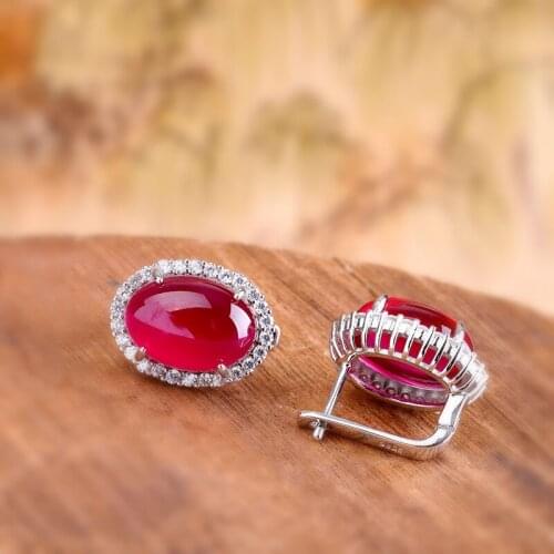 100%S925 Sterling Silver Earrings For Women Classic Fashion Thai Silver Red Corundum Ear Clip Pure Argentum Ear