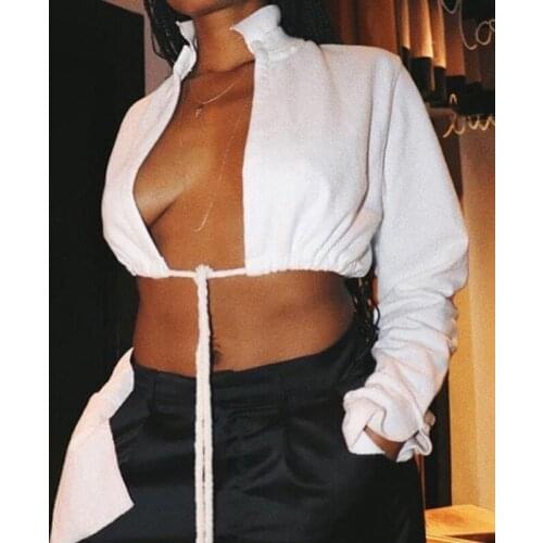 FANTOYE Lace Up Split Full Sleeve Cardigan Top Women Sexy Stand Collor Short Crop Top Fashion Streetwear Female Camis Autumn